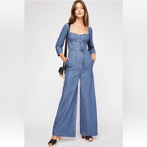 Free people Women's Denim wide leg the voilet jumpsuit sz 2